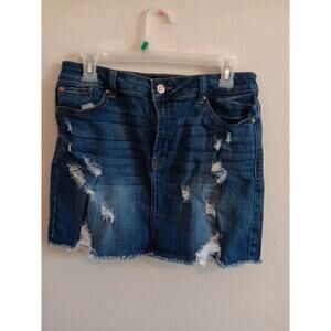 Enjean Denim Jean Skirt, Women's Size Large, Extreme Distressed, Mini, EUC